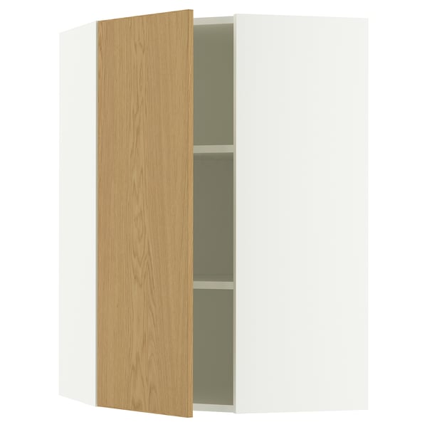 A SEKTION kitchen cabinet with a light oak door featuring a modern design. It has a sleek, rectangular shape with two visible shelves inside.