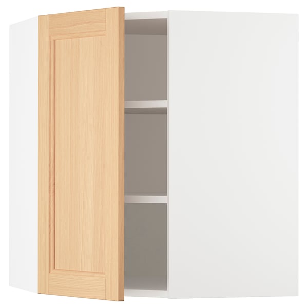 SEKTION white kitchen cabinet with oak door, adjustable shelves.
