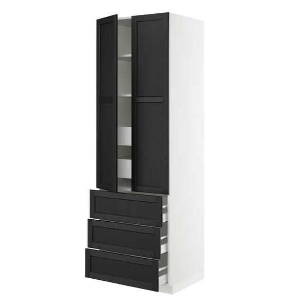 SEKTION kitchen cabinet with grey stained ash doors and adjustable shelves.