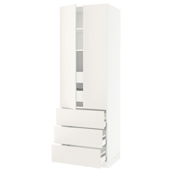 A modern white SEKTION kitchen cabinet with sleek design and multiple drawers.
