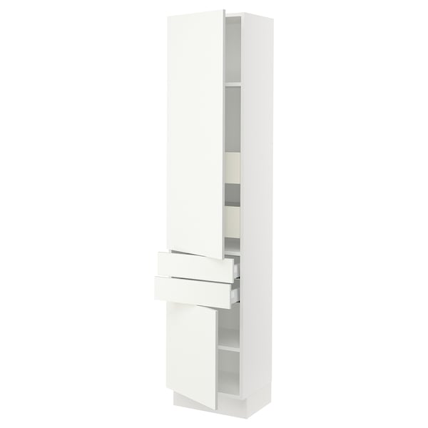 White SEKTION kitchen cabinet with drawers and shelves. Modern minimalist design.