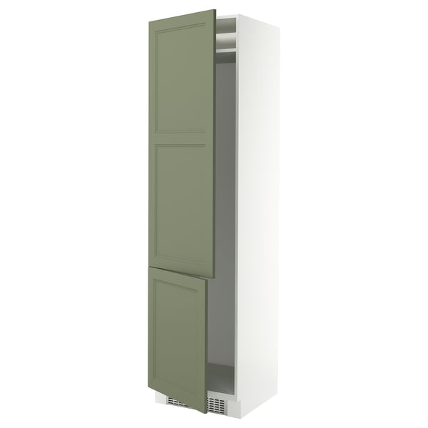 SEKTION kitchen cabinet in grey-green with adjustable shelves and soft-close doors.
