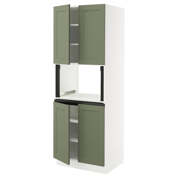 SEKTION kitchen unit in green with white top, closed cabinets, simple design.