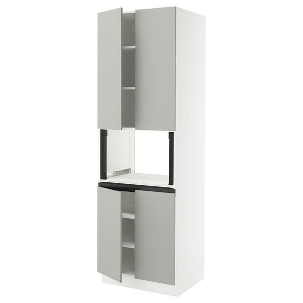 SEKTION kitchen: white cabinet, light grey doors, modern, clean design, 3 shelves.