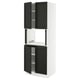 Black & white SEKTION kitchen cabinet with open doors, revealing metal shelves inside.