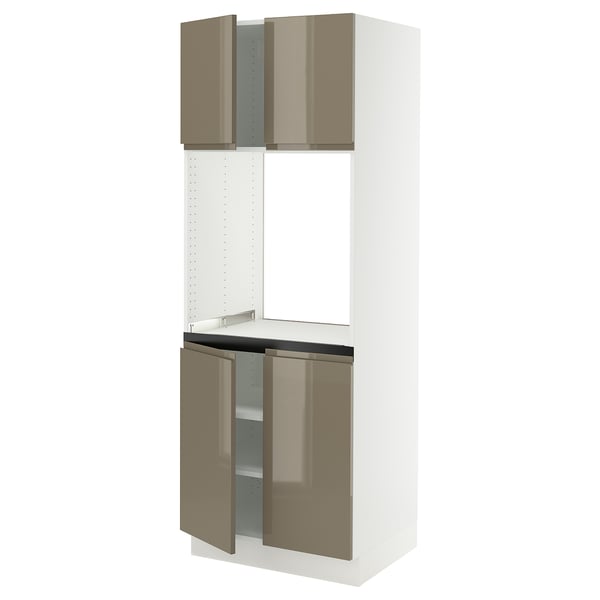 SEKTION kitchen cabinet in high gloss dark grey-brown with sleek handles.