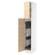 White SEKTION kitchen cabinet with light ash door, open revealing adjustable shelves.