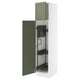 A tall green SEKTION cabinet with open doors, revealing adjustable shelves. Its white and green, modern design with hinges visible.