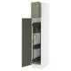 IKEA SEKTION white tall cabinet with green door open, adjustable shelves, steel hinges.