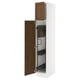 SEKTION walnut SEKTION white cabinet w/ open doors & shelves.