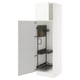 An open white SEKTION kitchen cabinet with black adjustable shelves and a hanging organiser.