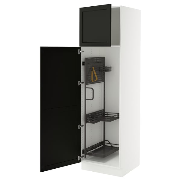 SEKTION kitchen cabinet in black with white interior, adjustable shelves, and damper hinges.