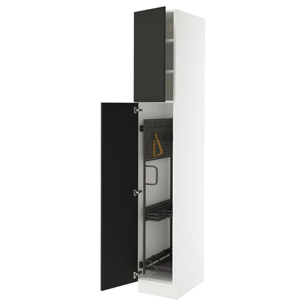 SEKTION kitchen cabinet - white with black doors, adjustable shelves, soft-close hinges.