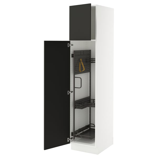 SEKTION kitchen cabinet, white with black doors, adjustable shelves, soft-close hinge, modern, sturdy.