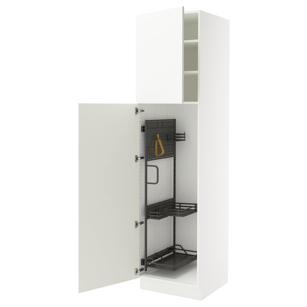 SEKTION kitchen cabinet in white with adjustable shelves and a black pull-out organiser. Modern, glossy finish.
