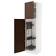 White SEKTION kitchen cabinet with dark brown sinarp oak veneer doors open, showing adjustable shelves.