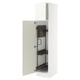 A white SEKTION kitchen cabinet with an open door, revealing adjustable shelves and a pull-out organiser.