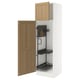White SEKTION kitchen cabinet with oak door open, showing black organiser and shelf.