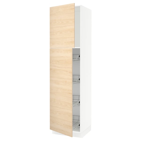 Ikea SEKTION light ash wood cabinet with white frame showing wire shelves.