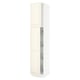 Off-white SEKTION kitchen cabinet with bevelled edges, wooden, tall and rectangular, partly open showing wire shelves.