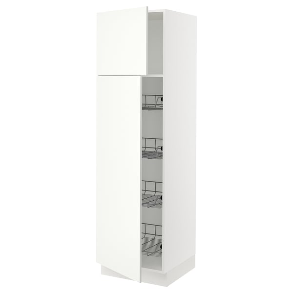 White ikea SEKTION kitchen cabinet, tall with wire baskets.