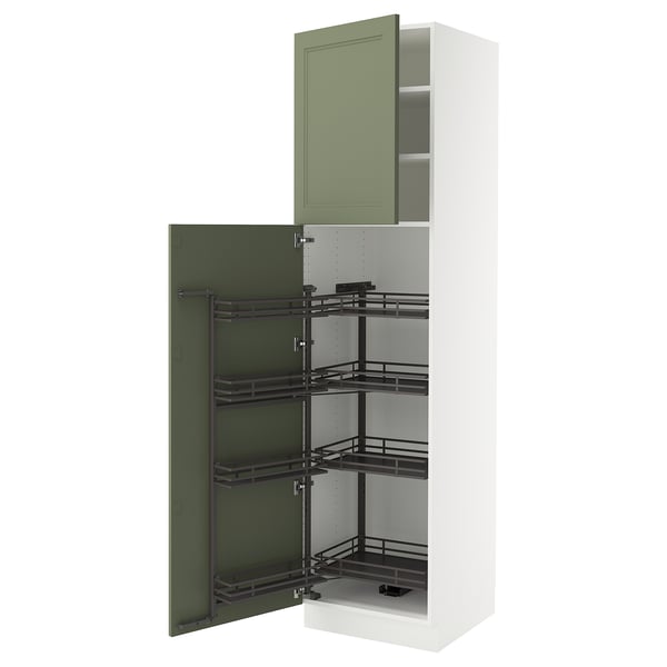 SEKTION kitchen cabinet, grey-green, tall rectangle with three visible pull-out shelves.