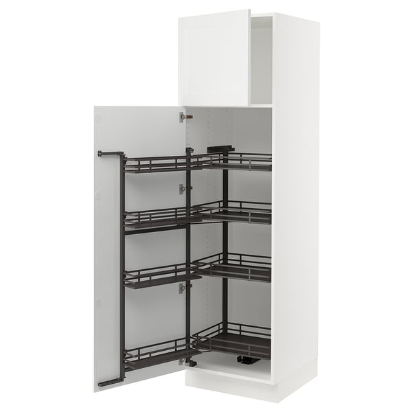 White SEKTION kitchen cabinet with pull-out shelves. Modern design, steel and fibreglass.