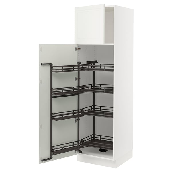 Learn kitchen organization with an ikea SEKTION cabinet in white with pull-out shelves. Modern design, durable materials ensure storage efficiency.