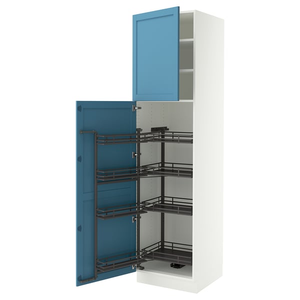 SEKTION High cabinet with pull-out pantry, white/Lerhyttan blue, 24x24x90 "