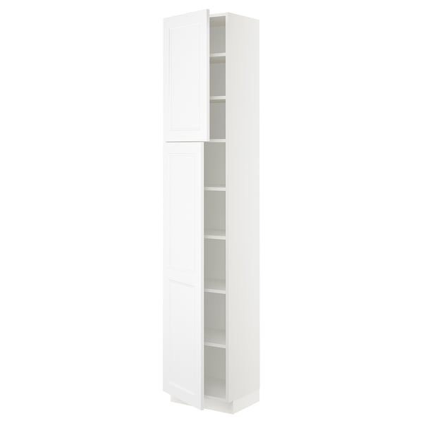 White SEKTION kitchen cabinet, sleek and tall with adjustable shelves, modern design.