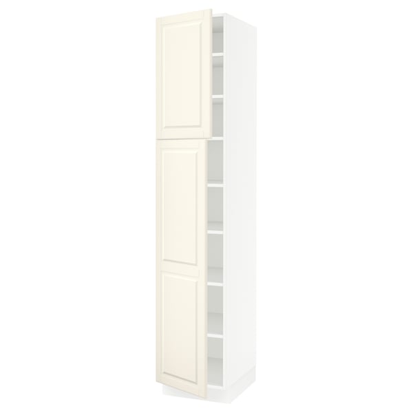 An off-white SEKTION kitchen cabinet with adjustable shelves, featuring a traditional design with bevelled edges.