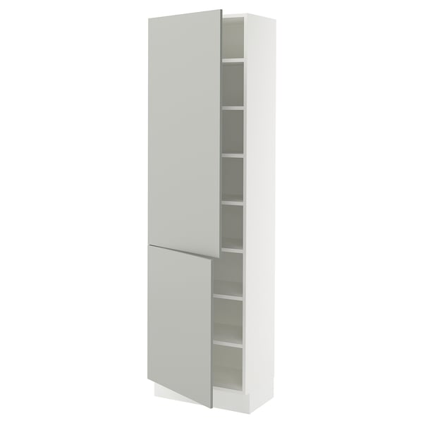 Ikea SEKTION light grey kitchen cabinet with two doors, adjustable shelves, modern clean design.