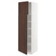 Ikea SEKTION kitchen cabinet, tall white unit with dark brown open door showcasing shelves.