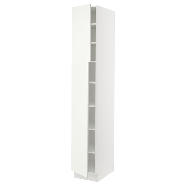A white SEKTION kitchen cabinet with adjustable shelves and a smooth, modern design.