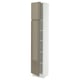 SEKTION kitchen cabinet in high gloss white with dark grey-brown high gloss door featuring modern, minimalist design and handle-free look.