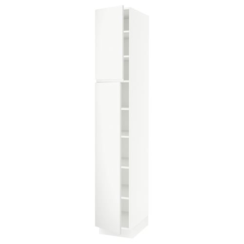 White ikea SEKTION kitchen cabinet with shelves.