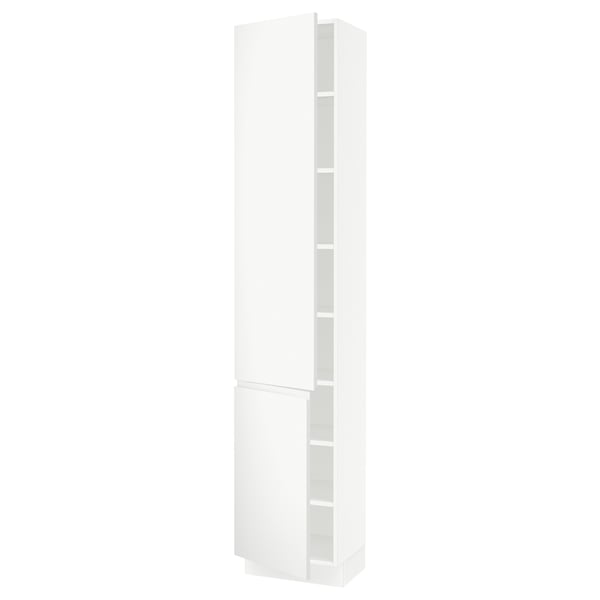 White SEKTION tall kitchen cabinet with adjustable shelves.