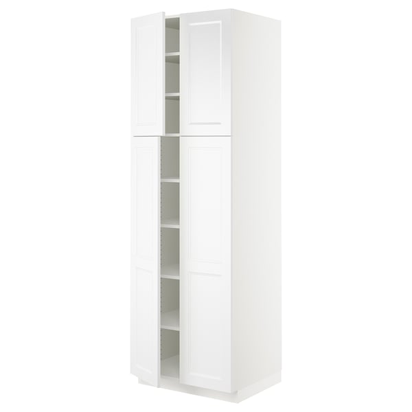 A white SEKTION kitchen cabinet with four doors, offering ample storage space. The cabinet has a sleek, modern design.