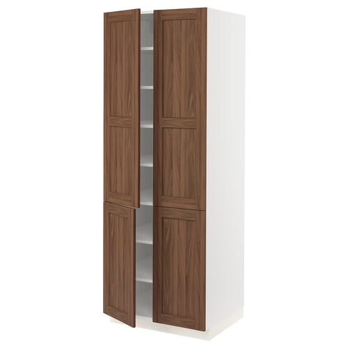 White ikea SEKTION cabinet, 4 walnut doors, adjustable shelves.
