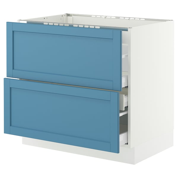 SEKTION / MAXIMERA Base cab f cktp/2 fronts/3 drawers, white/Lerhyttan blue, 36x24x30 "