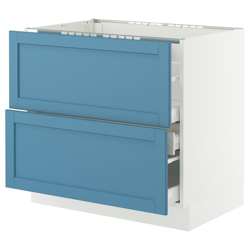 SEKTION / MAXIMERA Base cab f cktp/2 fronts/3 drawers, white/Lerhyttan blue, 36x24x30 "