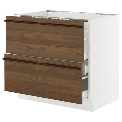 SEKTION kitchen unit, dark brown wood, white base, two drawers.