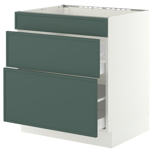 SEKTION / MAXIMERA Base cab f cktp/3 fronts/2 drawers, white/Aspudden dark gray-green, 30x24x30 "