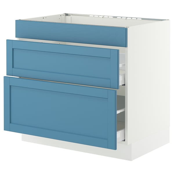 SEKTION / MAXIMERA Base cab f cktp/3 fronts/2 drawers, white/Lerhyttan blue, 36x24x30 "
