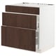 IKEA SEKTION kitchen cabinet in white and dark brown wood. Three drawers with wooden handles, modern and sleek design.
