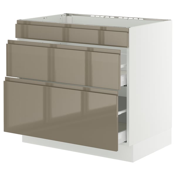 SEKTION high-gloss dark grey-brown kitchen cabinet with integrated handles.