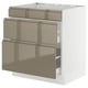Modern kitchen cabinet, white with 3 dark bronze metallic drawers, sleek and elegant.