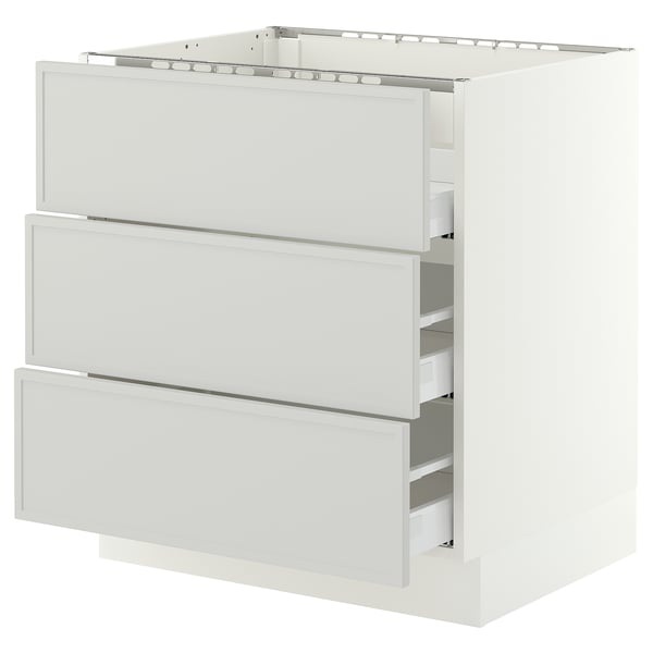 SEKTION / MAXIMERA Base cab f cktp/3 fronts/3 drawers, white/Aspudden light gray, 30x24x30 "