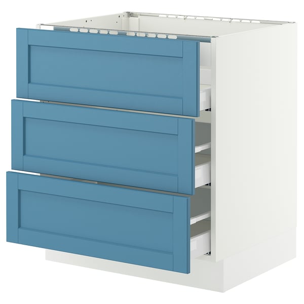 SEKTION / MAXIMERA Base cab f cktp/3 fronts/3 drawers, white/Lerhyttan blue, 30x24x30 "