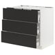 An ikea SEKTION kitchen cabinet with three black drawers and a white frame. Modern, rectangular design, ideal for storage.